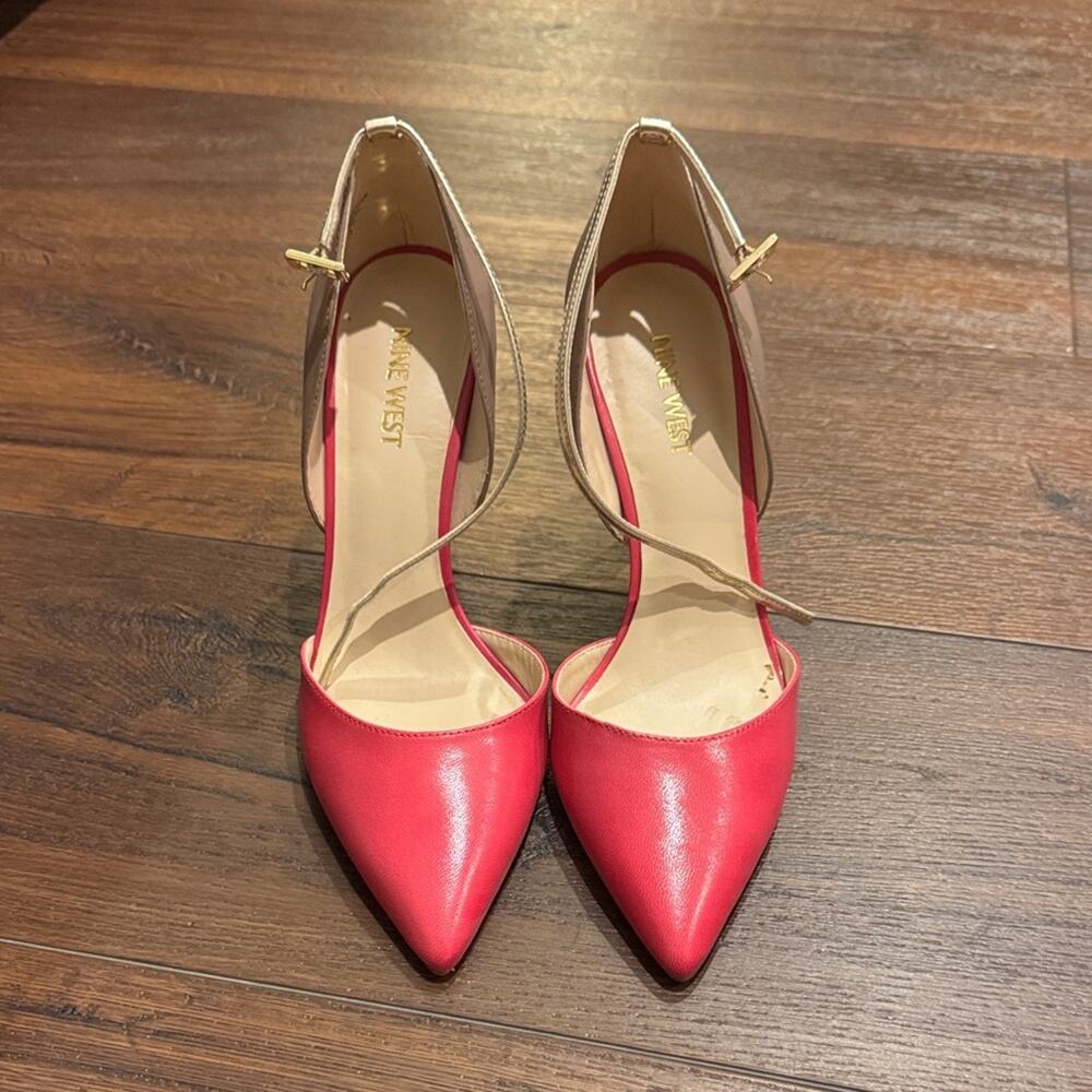 Nine West Pink and Beige Heels with Gold Ankle strap.